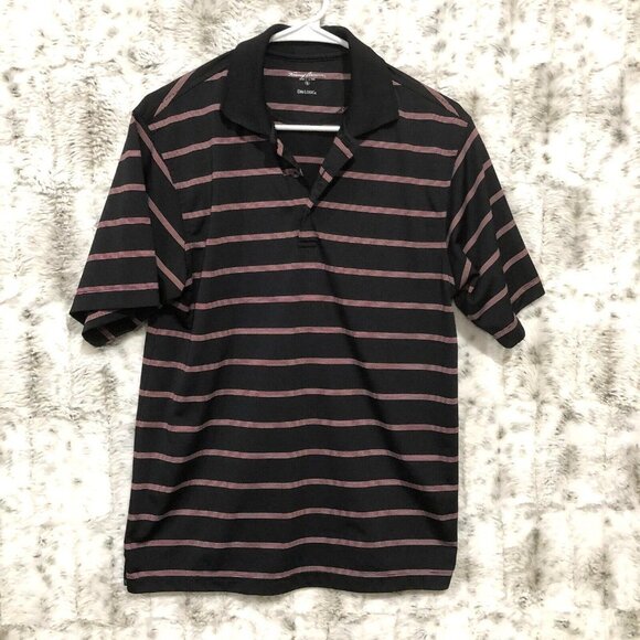 Tommy Armour Dri Logic Polo Shirt Short Sleeve Black Red Striped Mens Small - Picture 1 of 7